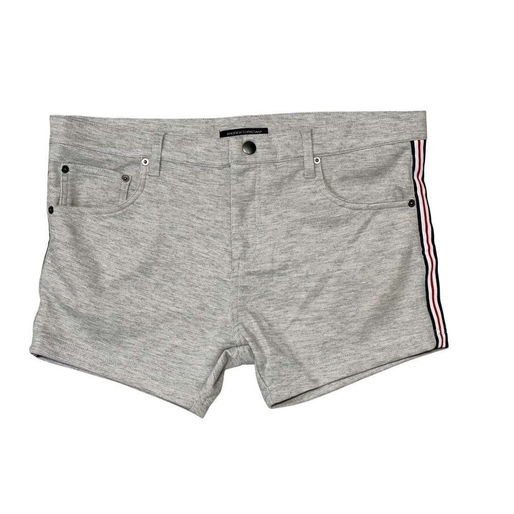 Andrew Christian Mens Gray Knit Lounge Shorts Side Stripe 5-Pocket Size XL